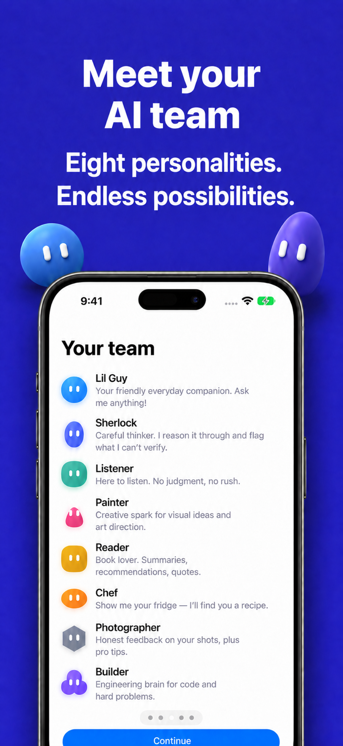 The eight Sidefolk agents on an iPhone
